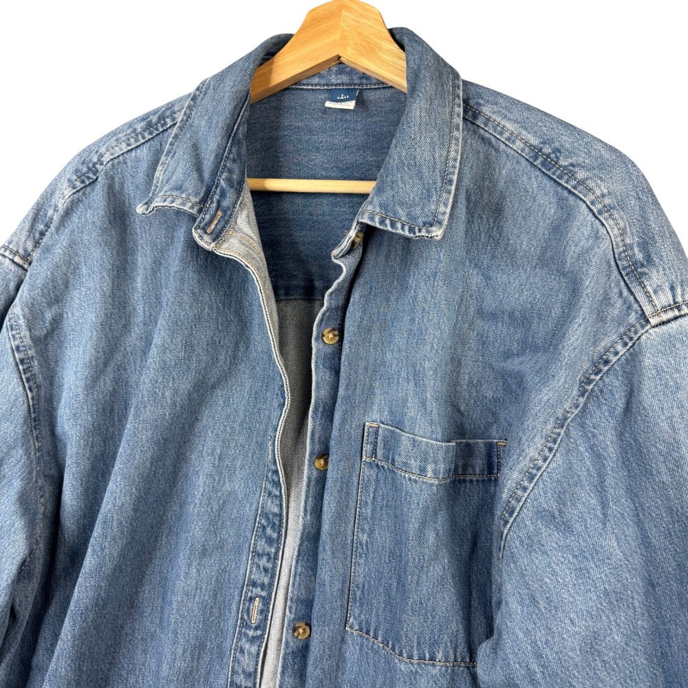 Old Navy Mens Size L Tall Blue Denim Button Down Shirt Long Sleeve 100% Cotton